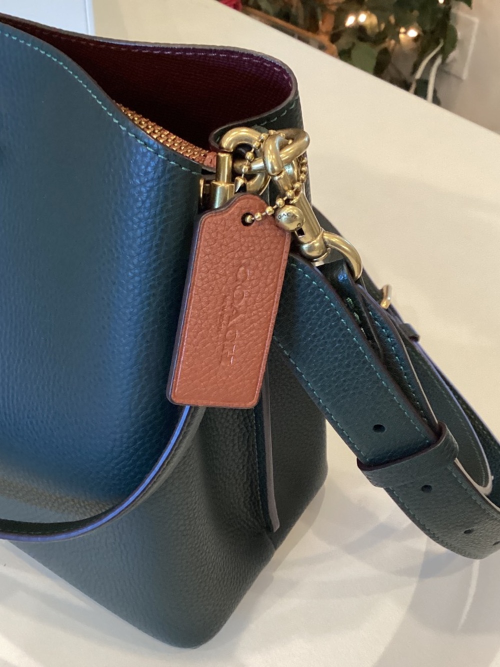 Coach Pebbled Leather Crossbody Bag in Dark Green with Gold Hardware - Picture 3 of 4